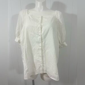 Lauren Conrad Sz 3X Ivory Short Sleeve Boho Top Shirt Button Front Swiss Dots